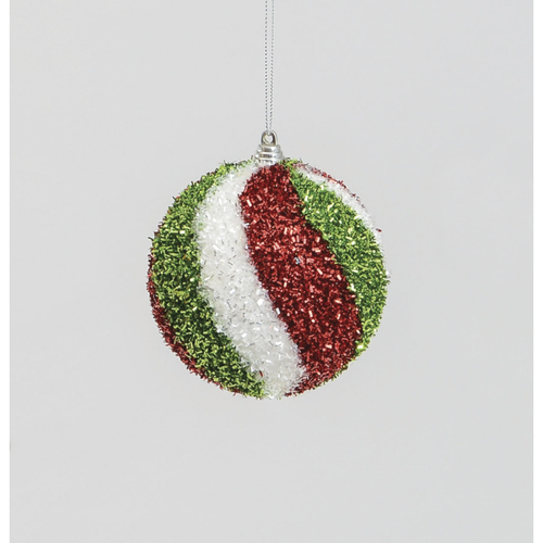 Tinsel Swirl Coloured Ball Decoration 100mm