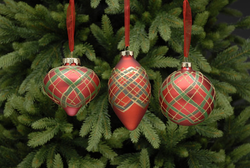 Finial Tartan Glass Bauble 10cm