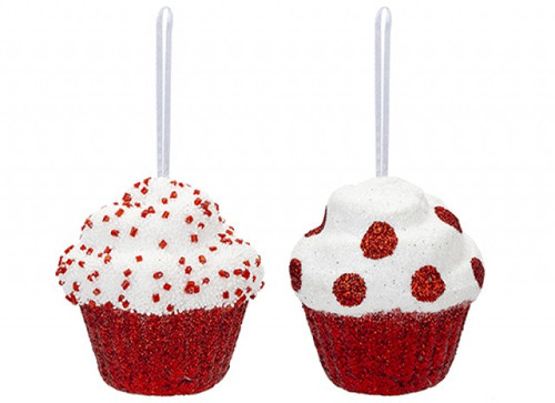 Candy Cane Cupcake Bauble 7x7cm Choice of 2 styles