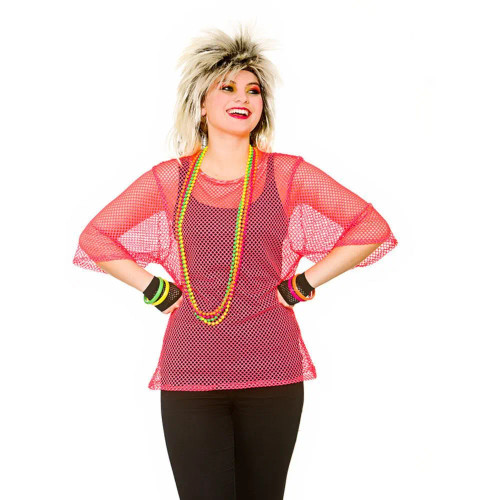 80s Mesh Top Neon Pink Plus Size 12 to 16 
