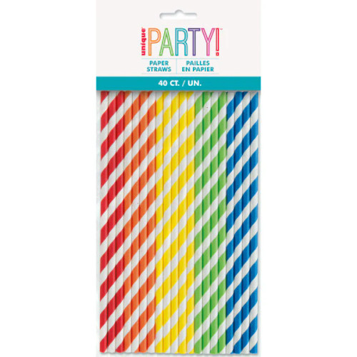 Paper Straws Assorted Colour Stripe Pk40