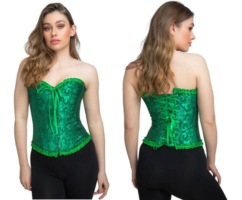 Adult Satin Lace Corset Green M Size 10 to 12