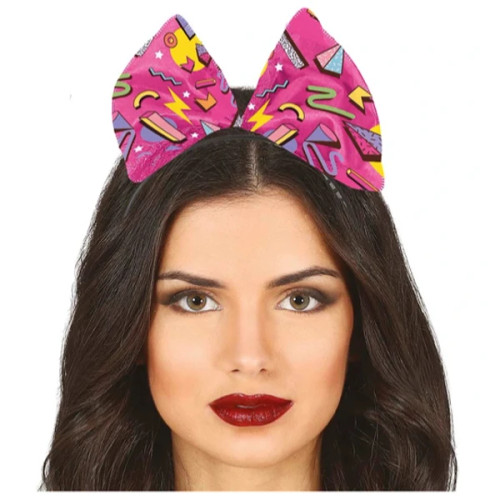 80s Bow Headband Pink