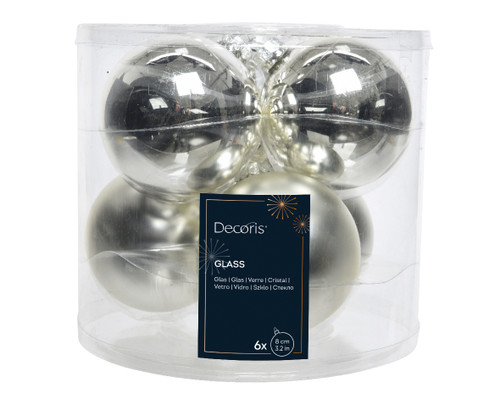 Glass Baubles Silver 6x8cm