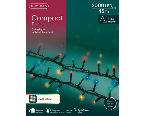 2000 LED Compact String Lights Multi Colour