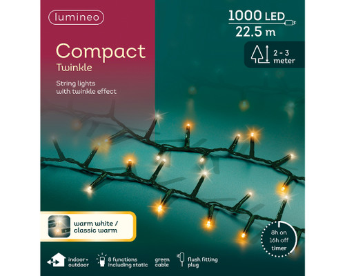 1000 LED Compact String Lights Warm White and Classic Warm