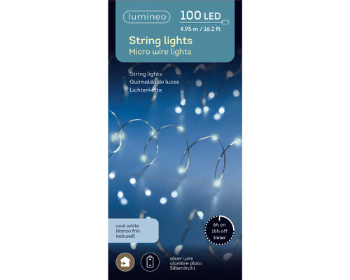 100 LED BO Timer Micro Wire Lights Cool White