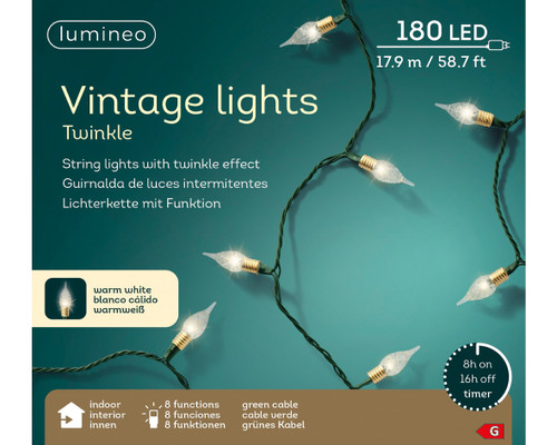 180 LED Vintage Twinkle Lights Warm White Green Cable