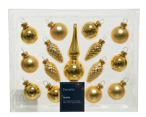 Glass Baubles Gold Asstd Pk15 3.5cm