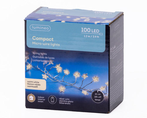 100 LED BO Timer Micro Wire Compact Star Lights Warm White