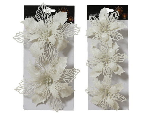 Poinsettia on clip White Choose from 2 large or 3 small