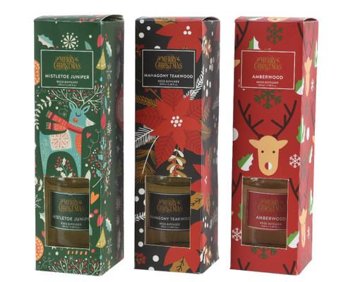 Diffuser Glass 5x20cm Choice of Red Amberwood or Green Mistletoe Juniper or Black Mahogany Teakwood