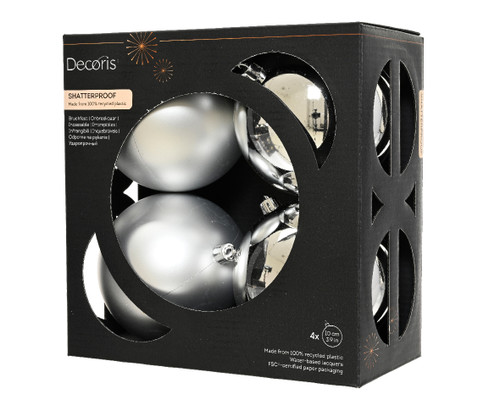 Shatterproof Baubles 4x10cm Silver