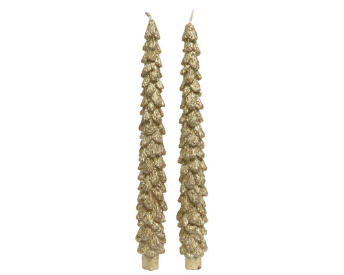 Tree Dinner Candles Gold Pk2 25cm