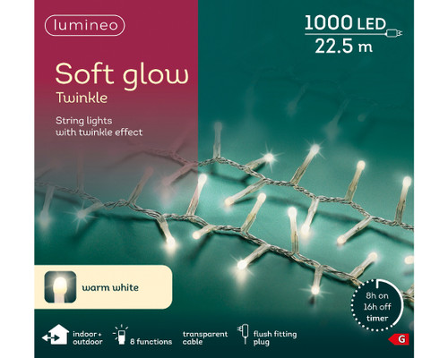 1000 LED Compact String Lights Soft Glow Warm White Clear Cable