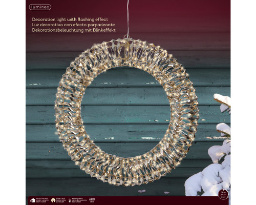 50cm Wreath 600 Warm White Micro LED Gold Twist Metal Framed