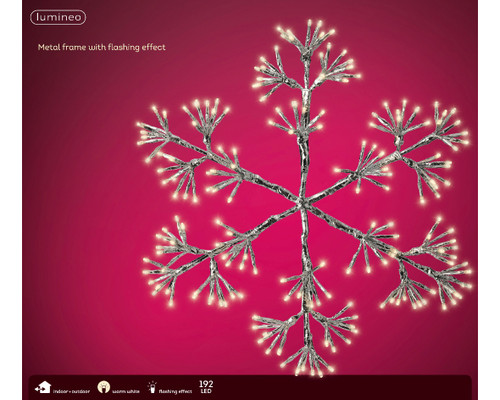 48cm Snowflake 192 Warm White LED Silver Metal Framed