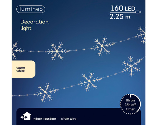 160 LED Micro Wire Snowflake Lights Warm White Silver Wire
