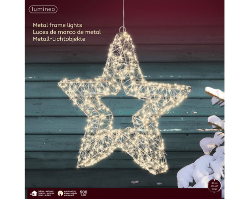 38cm Star 500 Warm White Micro LED Silver Metal Framed