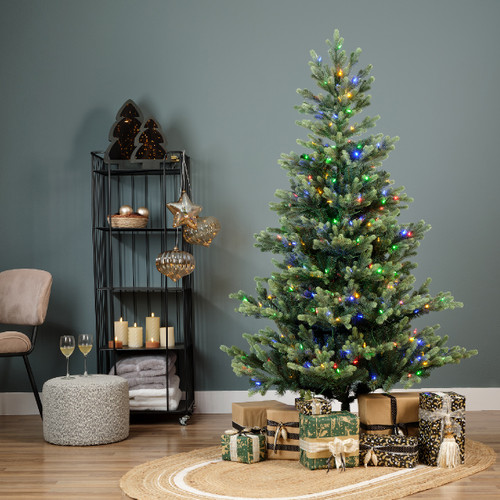Geneva Fir Pre Lit 360 LED Warm White or Multicolour 1.8m Christmas Tree