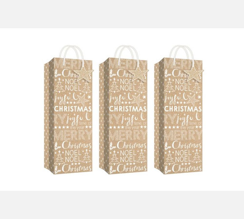 Eco Christmas Kraft Bottle Bags Pk3