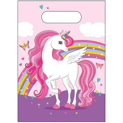 Unicorn Rainbow Colours Plastic Party Bags Pk6 Unicorn Rainbow Colours Plastic Party Bags Pk6