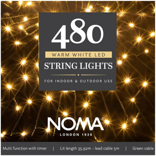 480 Warm White Multifunction String Lights with Green Cable