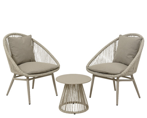 Santa Cruz Wicker Bistro Table and Two Chairs Light Grey
