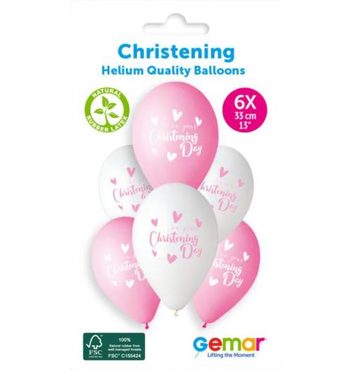 13in Latex Balloons Pk6 Christening Pink