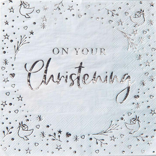 On Your Christening Napkins Blue Pk16 3Ply