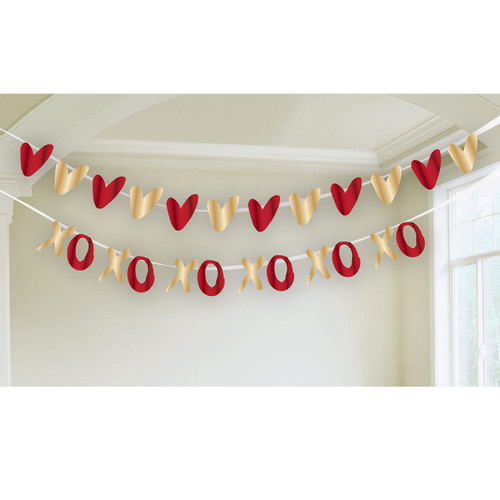 Valentines Heart XOXO Garland 2m 2pc