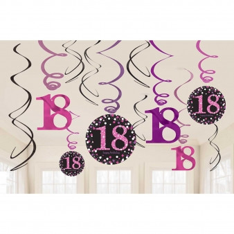Pink Celebration Age 18 Swirl Decoration Pk12