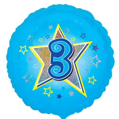 H100 18in Foil Balloon Blue Age 3 Star