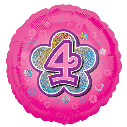 H100 18in Foil Balloon Pink Age 4 Flower