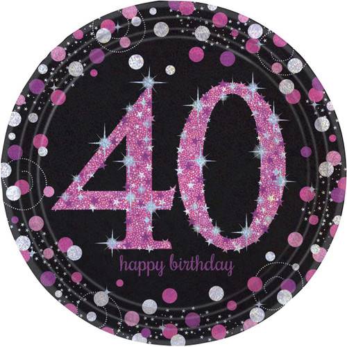 Pink Celebration Age 40 Plates Pk8
