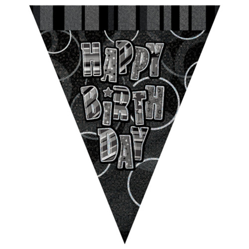 Glitz Black Flag Banner Happy Birthday 9ft