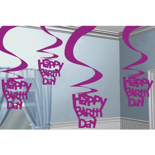 Pink Hanging Swirl Decoration Happy Birthday