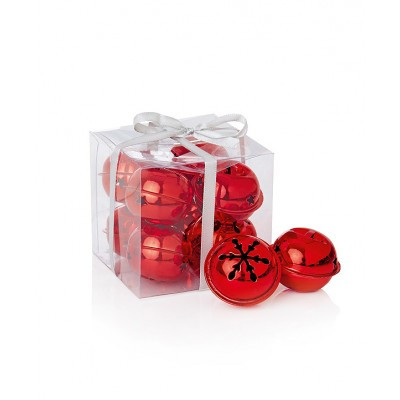 Snowflake Bauble Jingle Bells Red 8x4cm