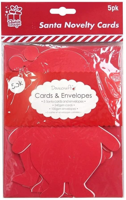 5 Red Novelty Santa Cards with Envelopes