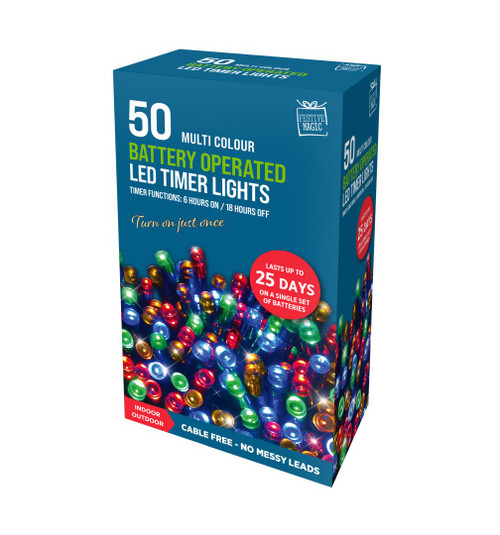 50 Timer Multi Coloured LED Lights Battery Operated