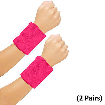 Wrist Sweatbands Neon Pink Pk2
