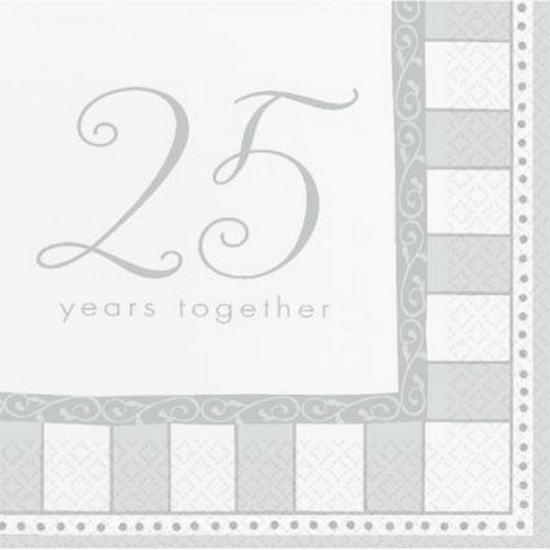 Lunch Napkins Pk 16 2Ply Silver Anniversary 25 Happy Years