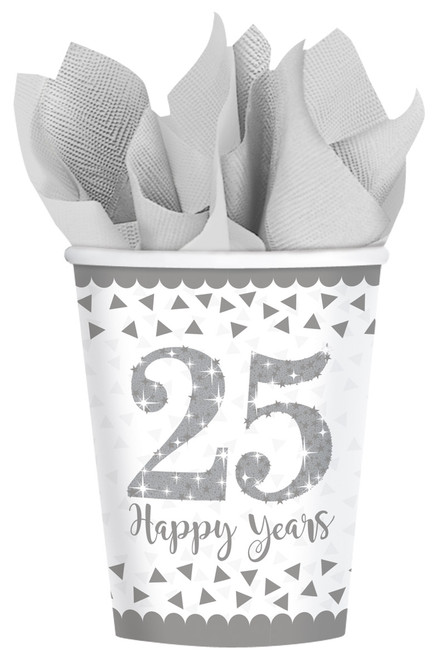 Paper Cups 266ml Pk8 25 Happy Years