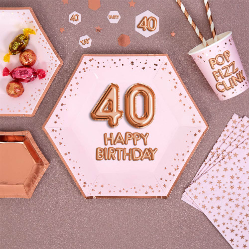 Glitz and Glamour Pink and Rose Gold Plates Age 40 pk8