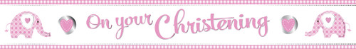 On Your Christening Banner Pink Elephants 9ft