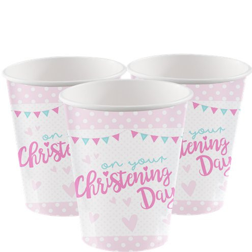 Pink On Your Christening Day Cups Pk8 266ml