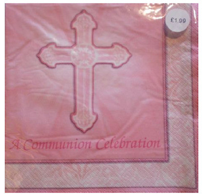 Pink Radiant Cross 1st Holy Communion Napkins Pk16 2Ply