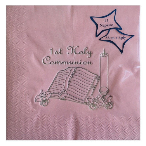 Pink 1st Holy Communion Napkins Pk15 3 Ply