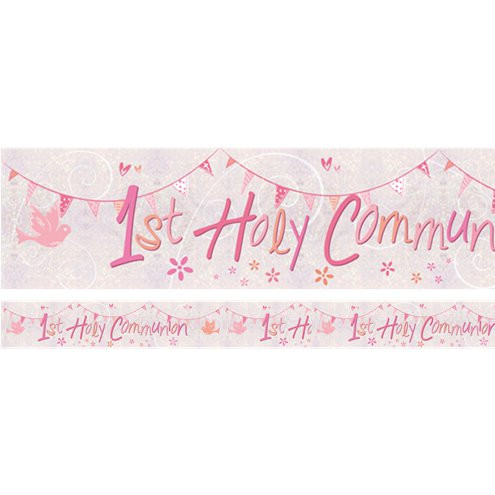 Pink 1st Holy Communion Church Foil Banner