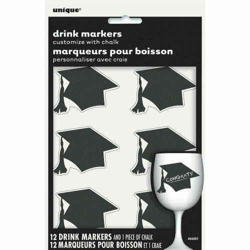 Graduation Cap Chalk Drink Marker Pk12
